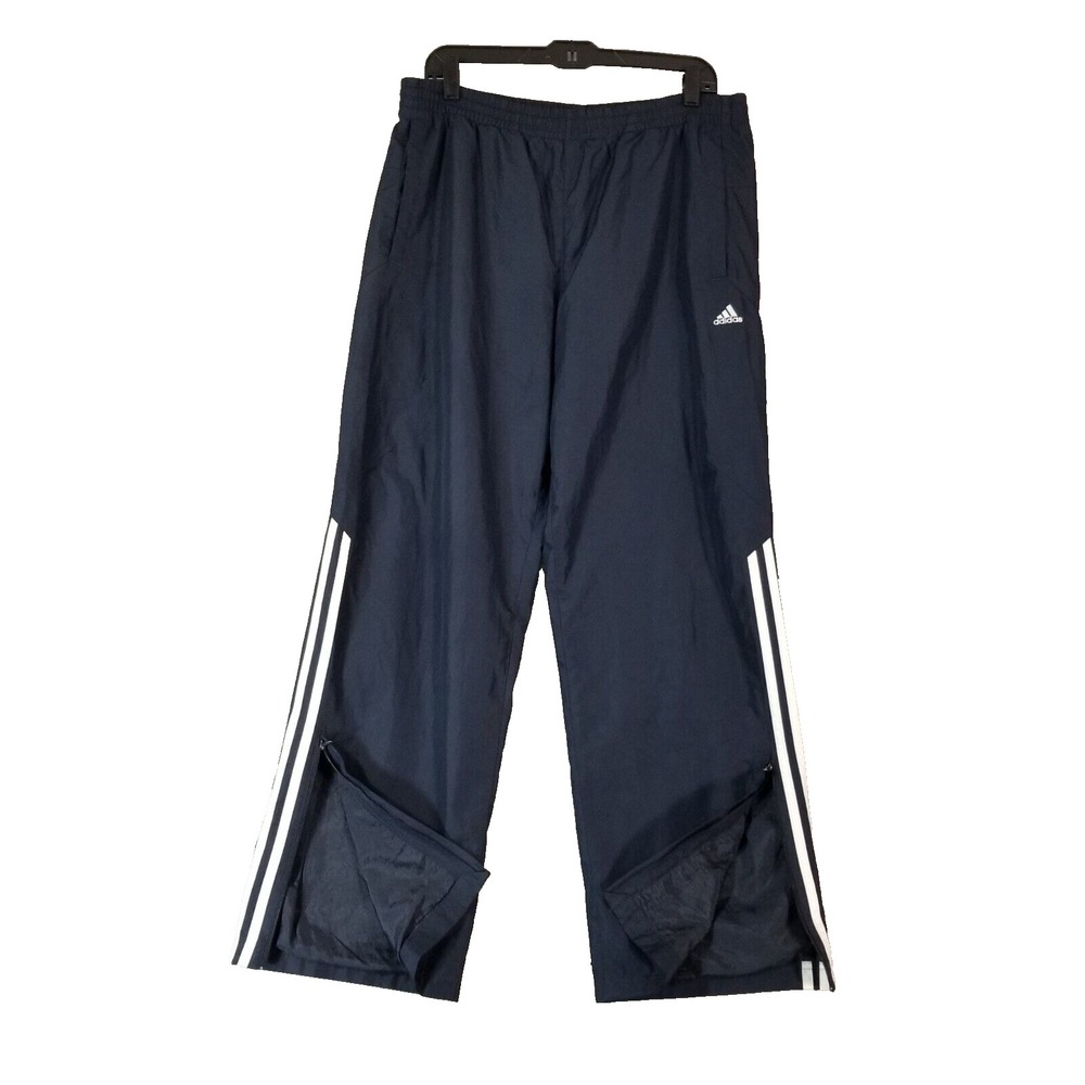 Adidas Track Pants Mens M Blue Fleece Lined Athletic Lounge Sports 3-Stripe Zip